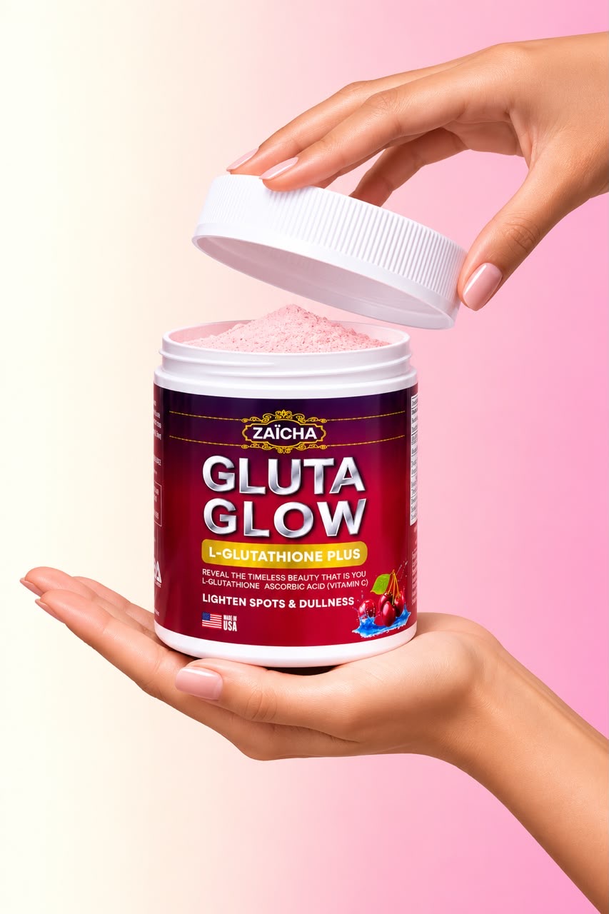Pot GLUTA GLOW ZAÏCHA ouvert, poudre visible